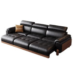 canapé d'angle moderne simili cuir noir confortable coussin marron salon adulte