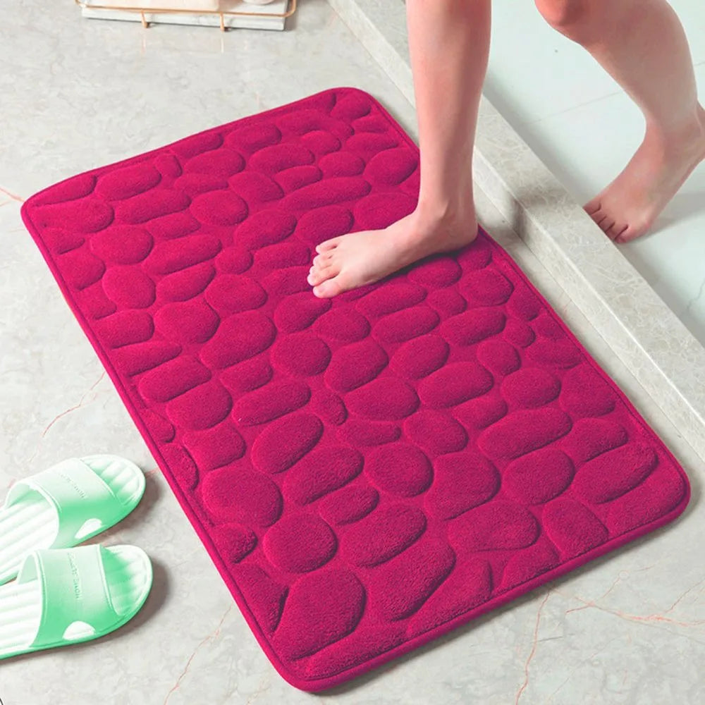 tapis bain moderne gris bleu rose blanc marron texture cailloux antidérapant absorption eauversible salle