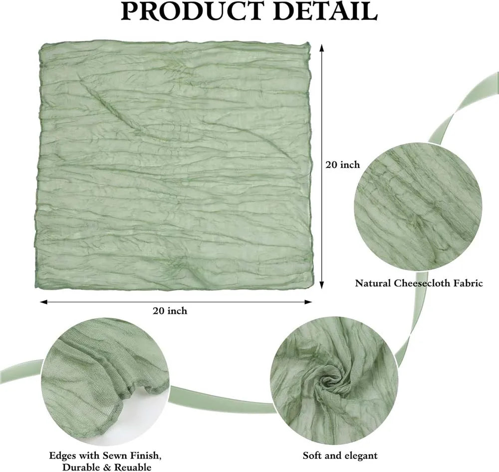serviettes gaze lin vert olive élégantes rustiques modernes maison restaurant mariage pièces 20x20cm