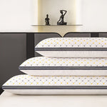 oreiller mousse mémoire forme oblong motif géométrique anti ronfement polyester blanc gris jaune moderne