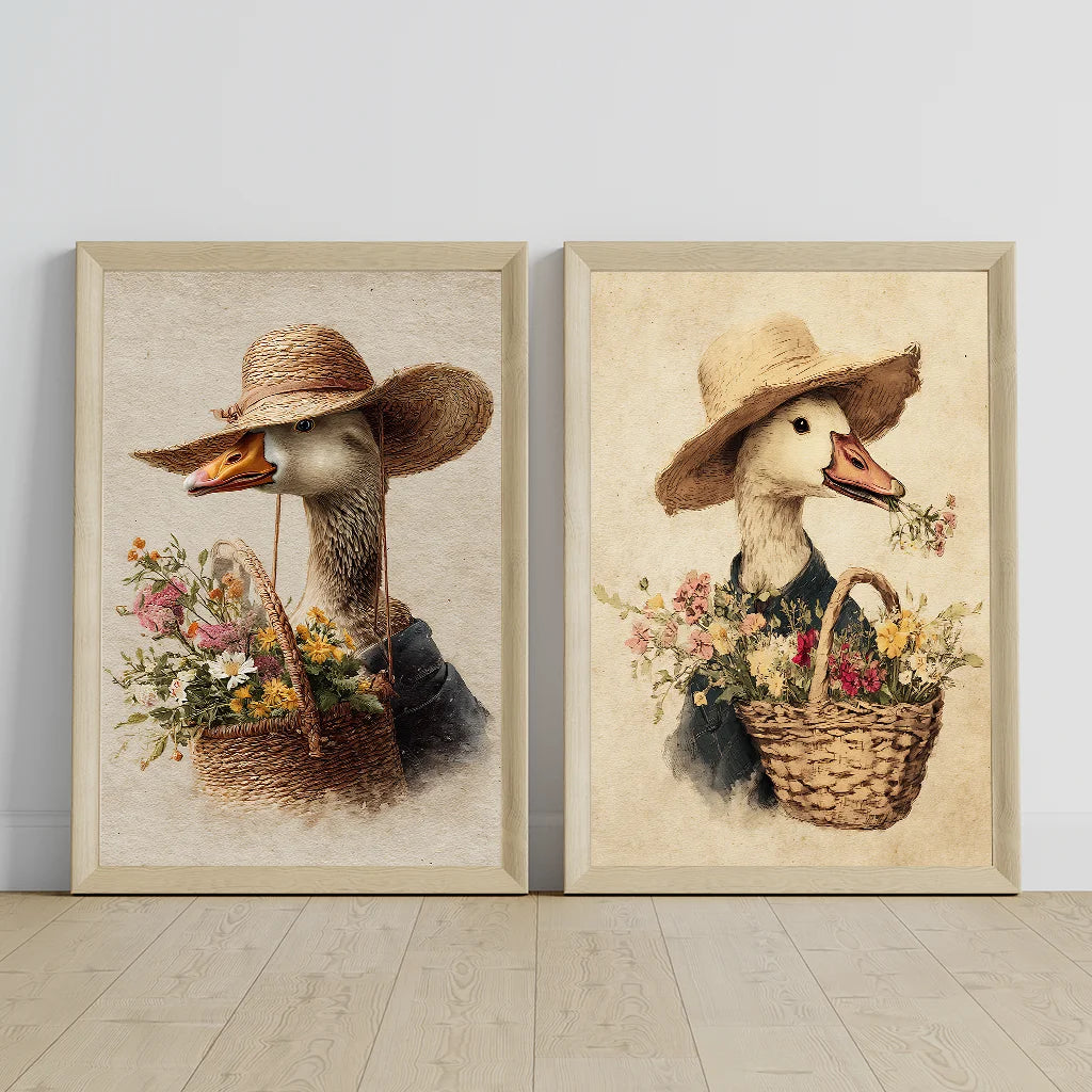 peinture toile oiseau chapeau panier fleurs fond réaliste chambre salon