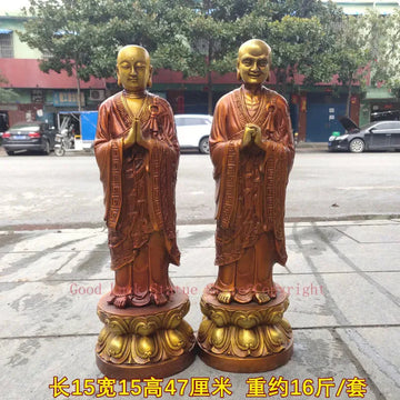 statues bouddha bronze or traditionnel asiatique bouddhiste drapé texture lisse socles ornés 47cm haute
