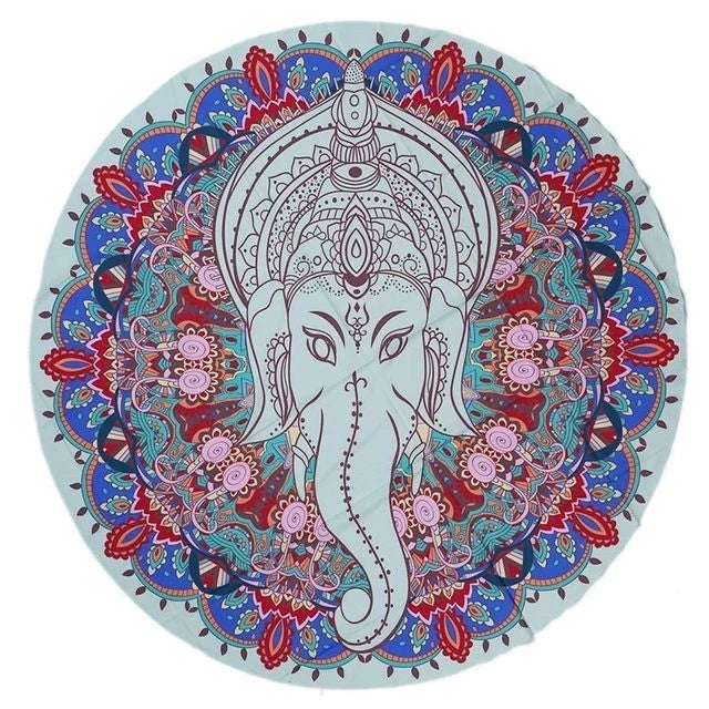 serviette plage ronde motif mandala boho chic coton polyester décorative grande plage été