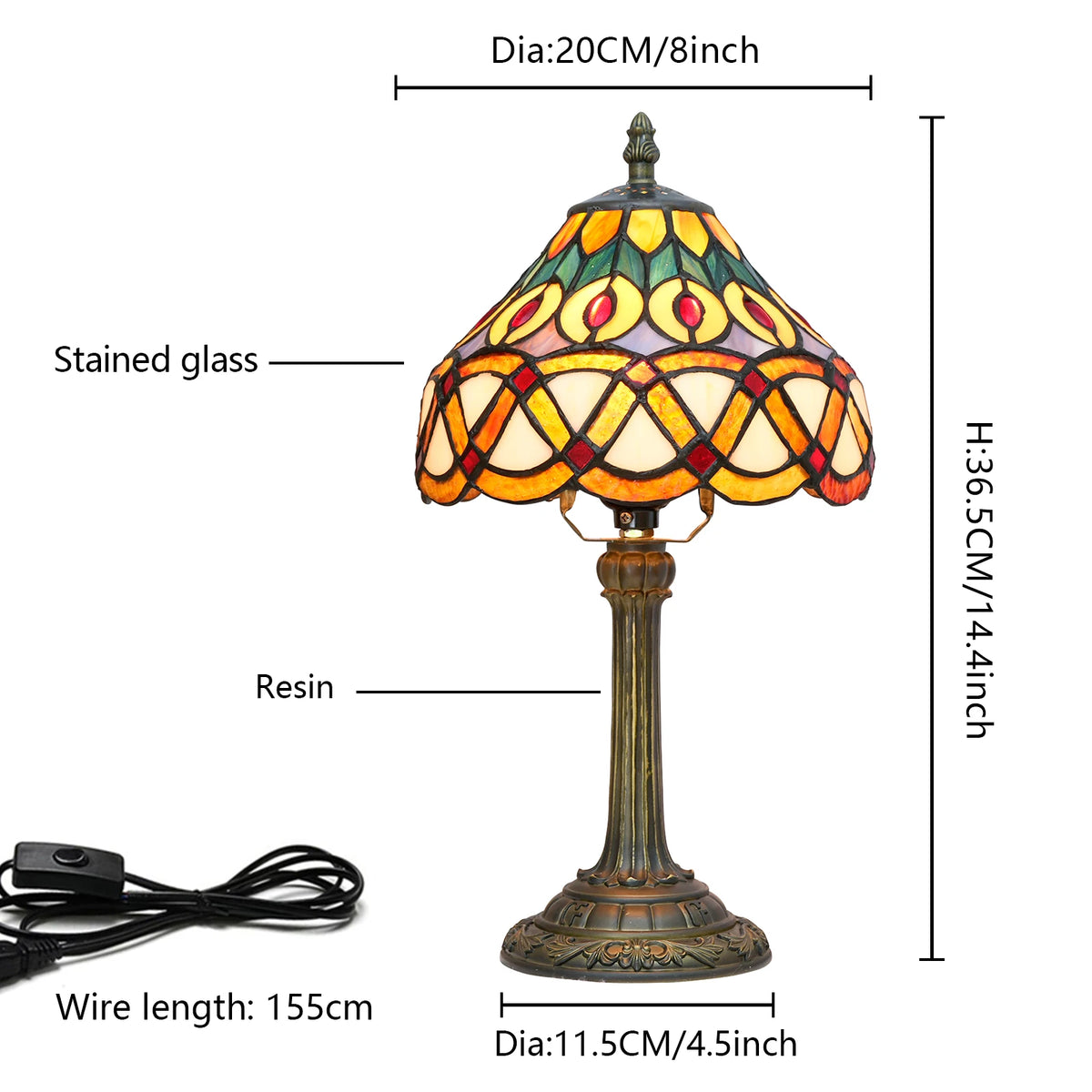 lampe table art deco multicolore motif mosaïque opacité interrupteur bouton poussoir résine base solide