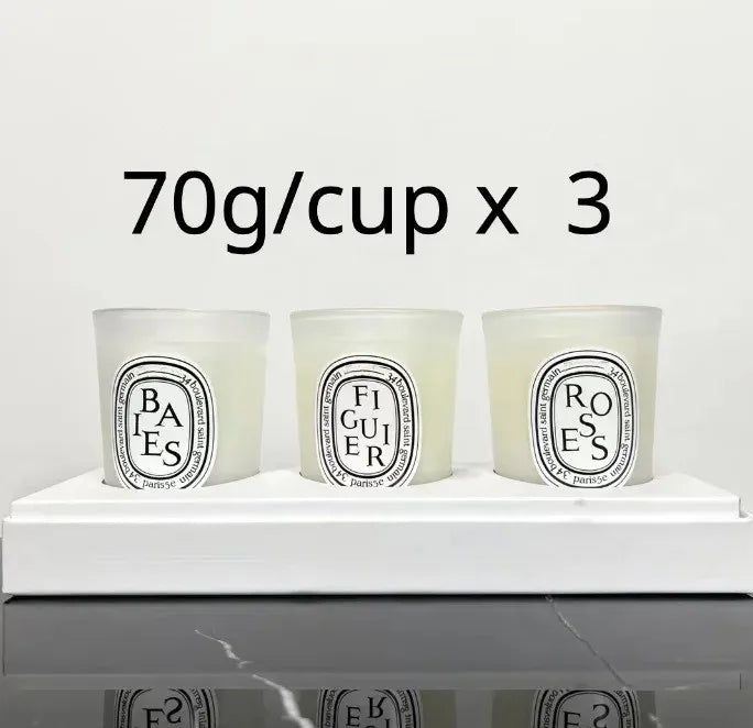 bougies parfumées cire gel aromathérapie forme coupe blanc logo diptyque verre transparent classique set