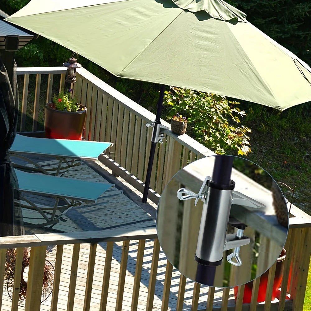 support parasol extérieur balcon terrasse clip vis spiral crochet mobilier jardin table chaise longue