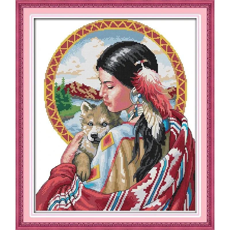 points croix toile imprimée motifs floraux animaux brodés couleurs vives pack contenant rubans coton