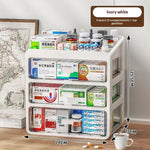 boîte rangement médicaments transparente moderne blanc compartiments bouteilles différentes tailles organisation pharmacie portative