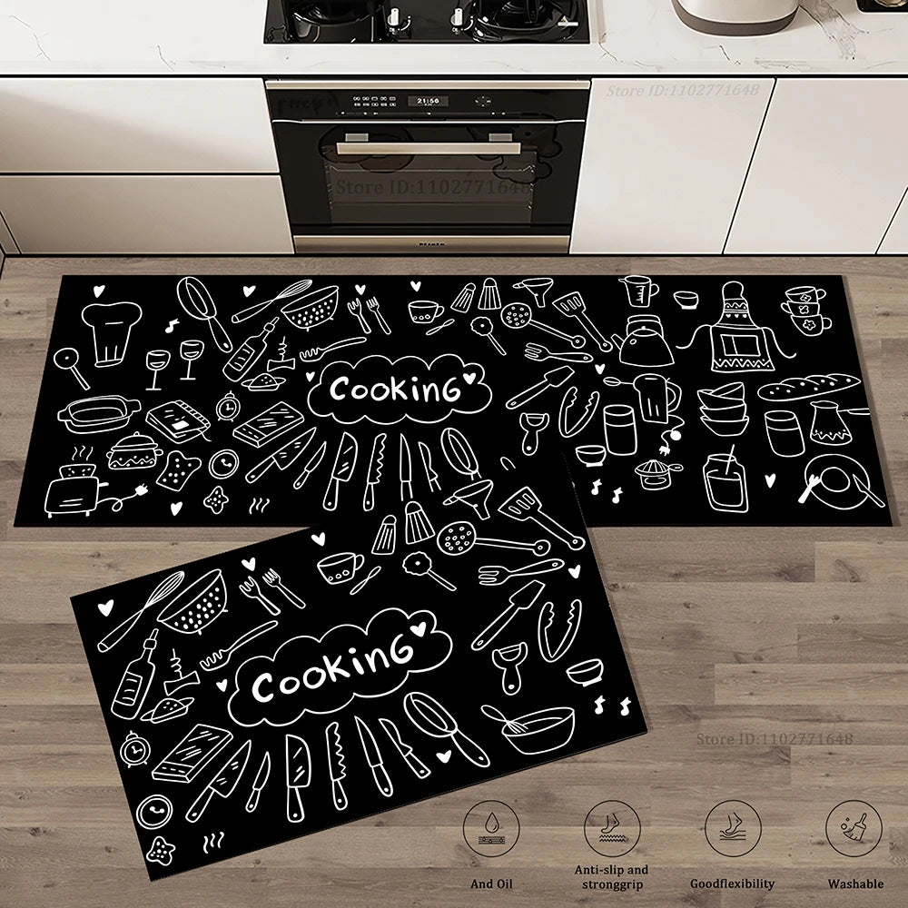 tapis cuisine noir motifs graphiques anti dérapant moderne 40x60cm 50x80cm