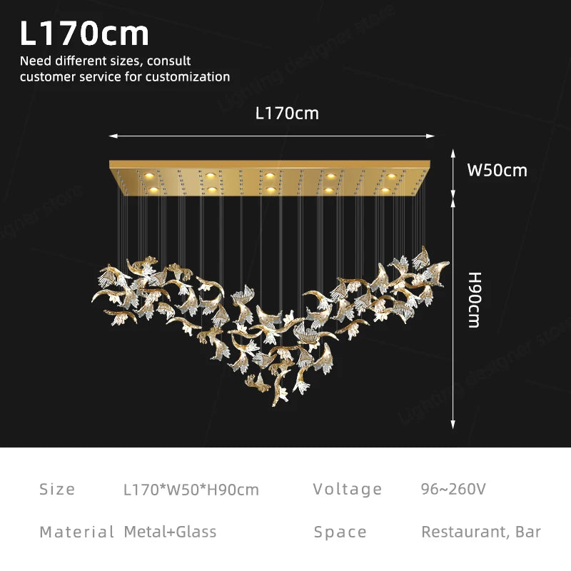lampe suspendue contemporaine élégante dorée feuilles stylisées lumière blanche translucide 3000k 4000k 6000k