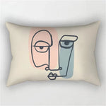 coussin rectangulaire moderne motif abstrait feuilles visages 100 polyester beige clair lit salon chambre