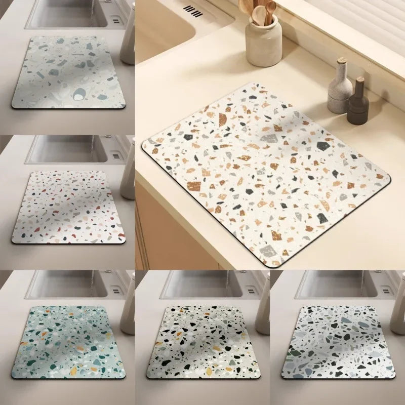 tapis séchage vaisselle gris effet terrazzo absorbant antidérapant cuisine évier moderne