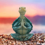 statue tortue méditative yoga vert turquoise zen décoration artificielle crème marron foncé