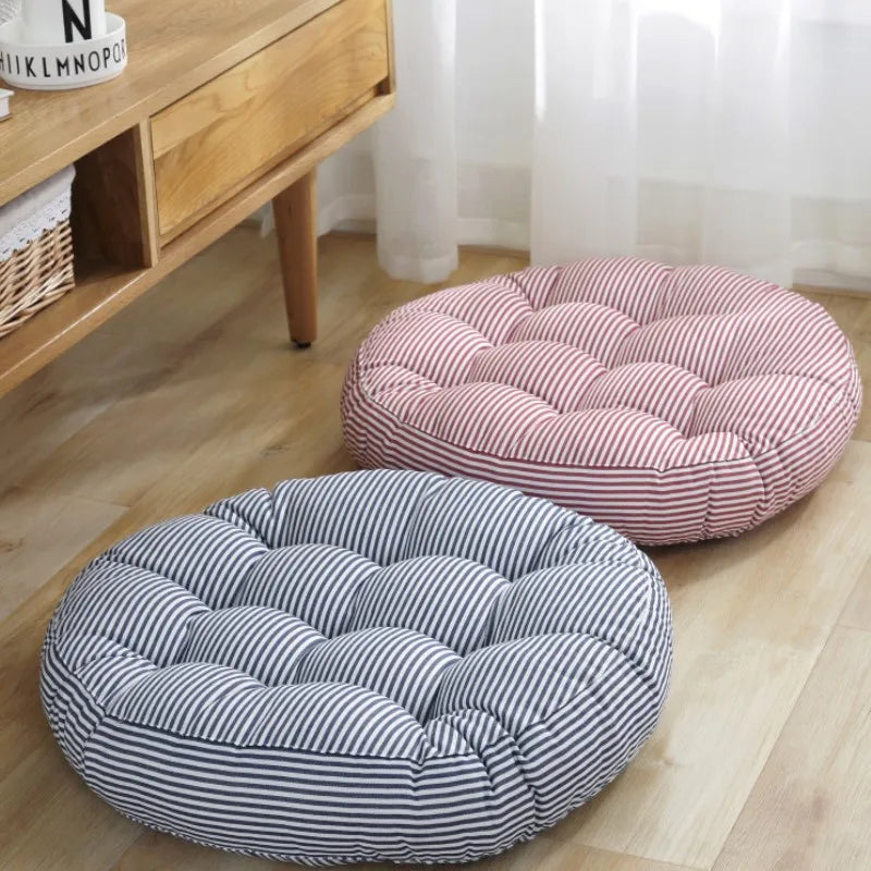 coussin rond rayures bleu marine blanc moderne 42cm 47cm 55cm épais massage polyester