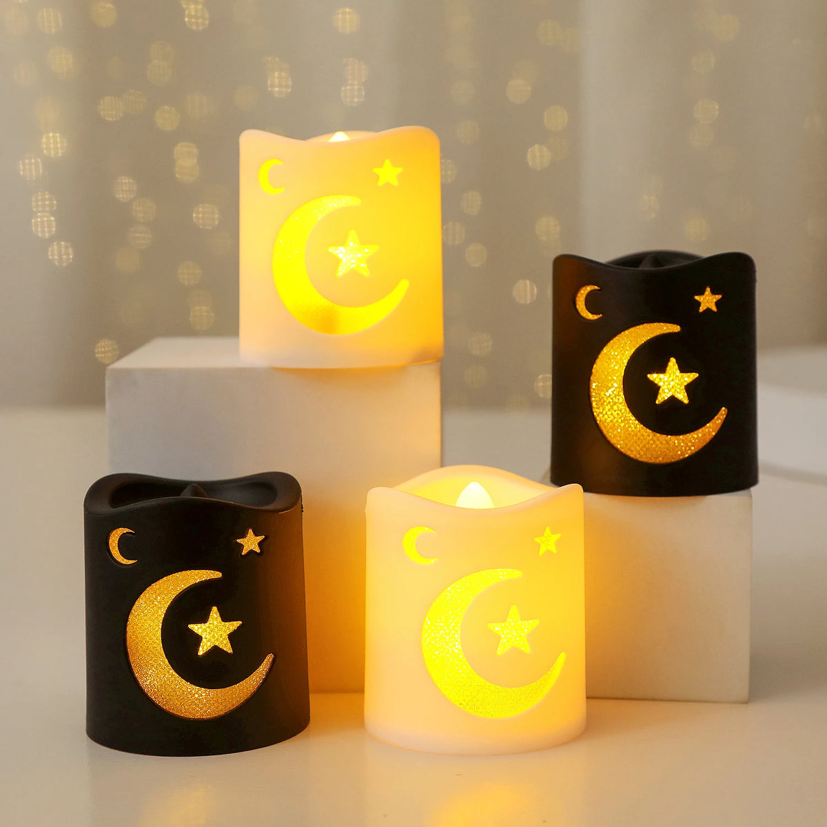 Lampe décorative islamique ornement lune étoile artisanale noire blanche İslam festivités