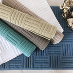 tapis coton absorbant bleu gris moderne bain salle bains noël rayures vertical 50x80cm