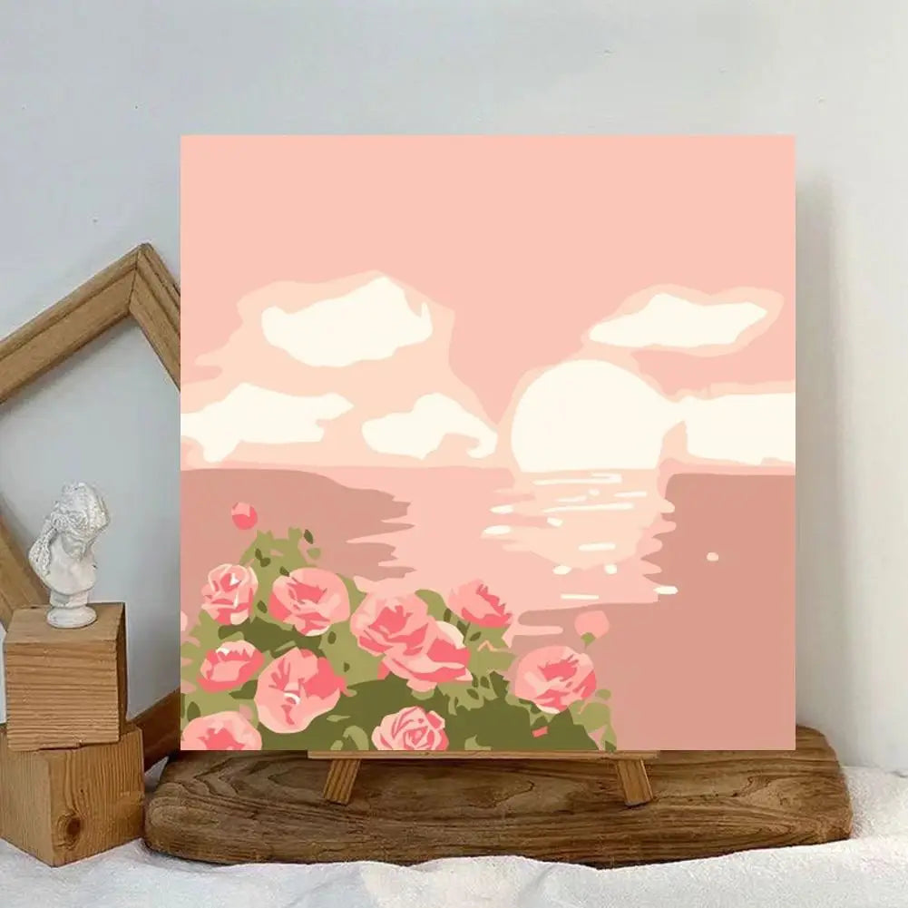 tableau peindre numéros fleurs paysage moderne peinture acrylique décoration intérieure papier support bois pinceaux