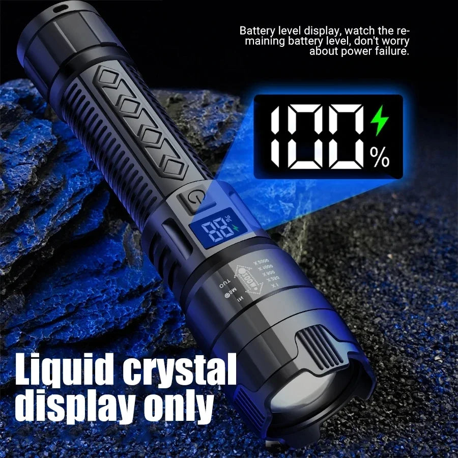 torche tactique rechargeable led 2000lm ipx4 moderne noire texturée camping