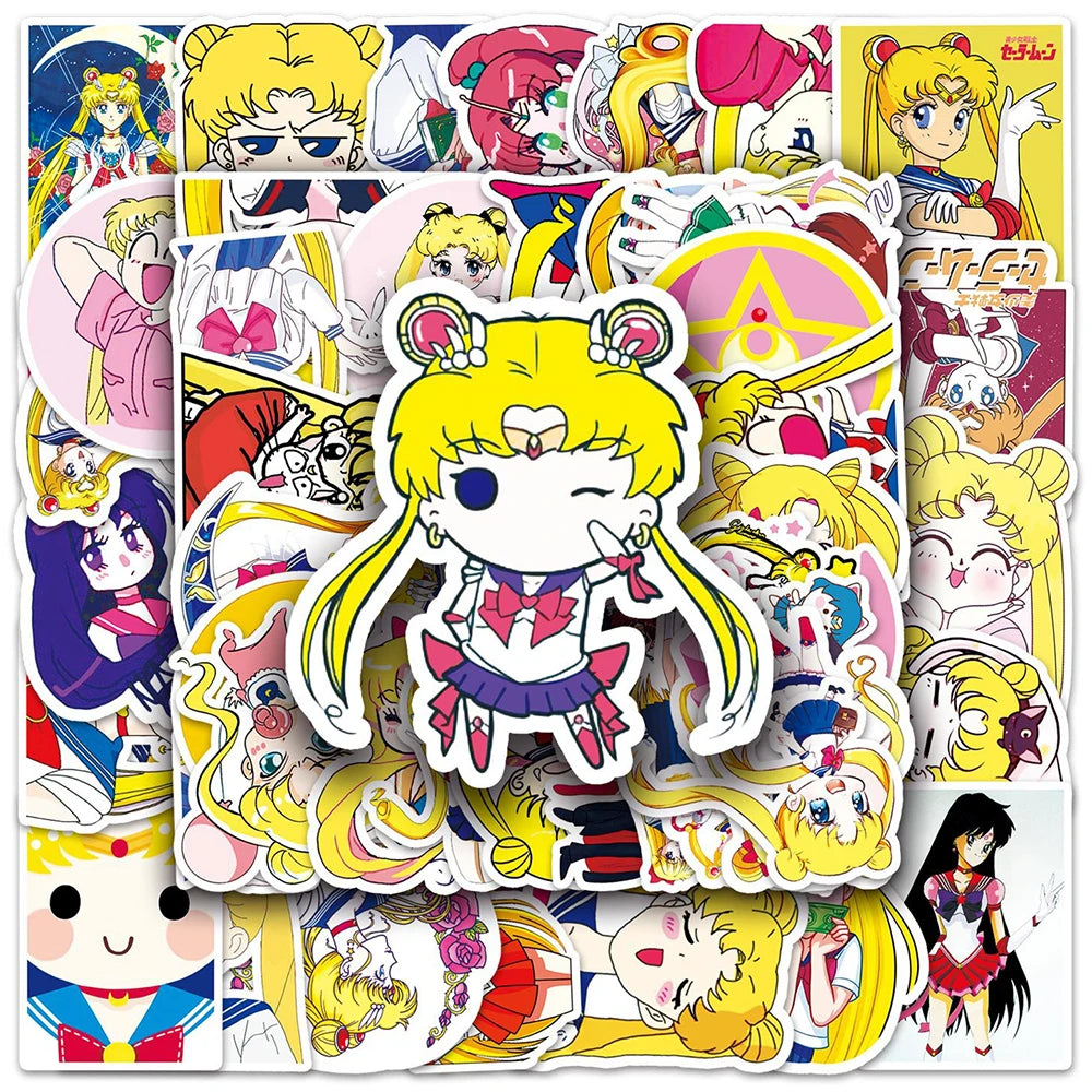 stickers anime sailor moon personnages kawaii stickers dessin animé jaune bleu rose blanc imperméables