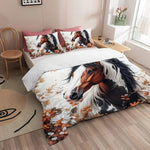 ensemble literie moderne cheval animé housse couette taies d'oreiller impression numérique blanc orange