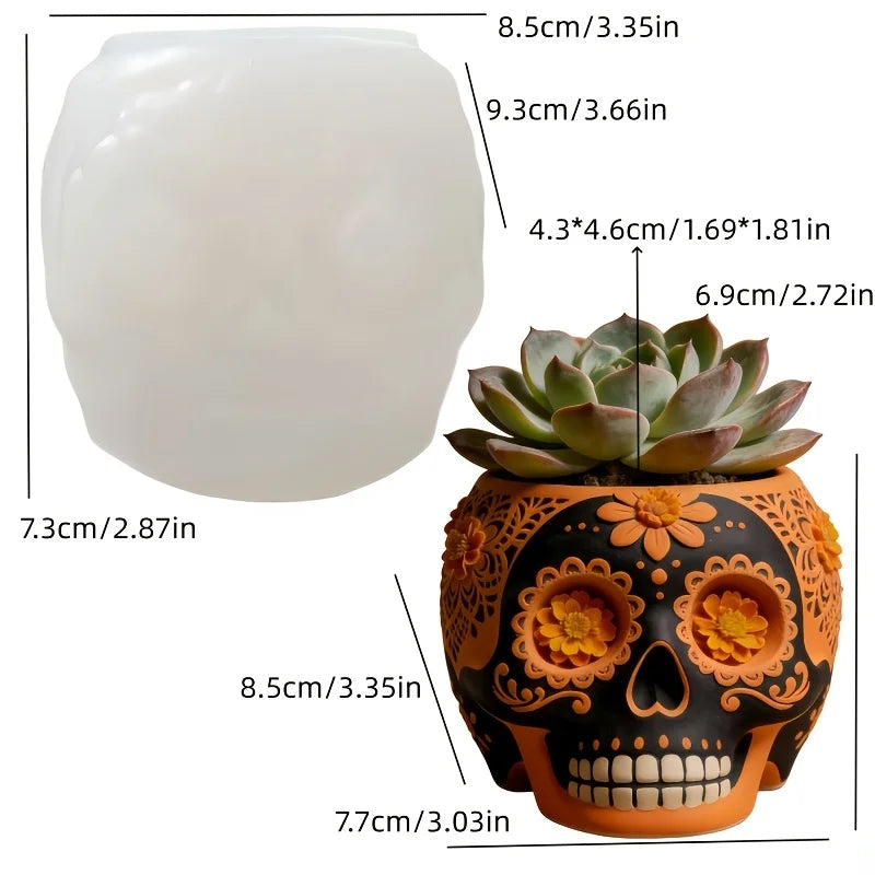 moule silicone cache pot crâne fleurs décoratif résine plante succulente jardin objet artisanal noir