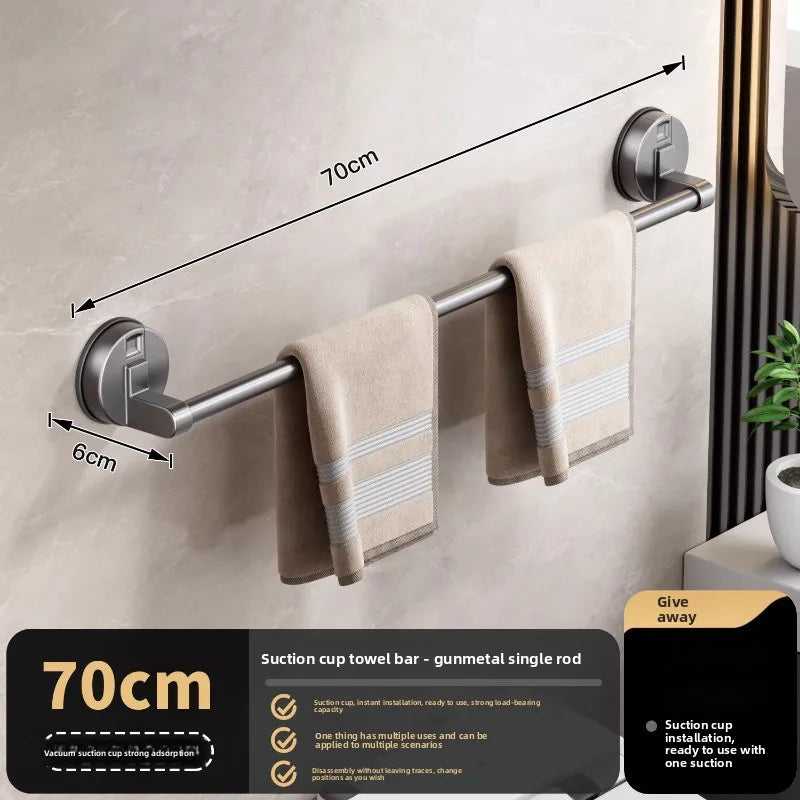 porte serviettes mural gris métallisé double barre ventouse moderne minimaliste sans perçage deux niveaux