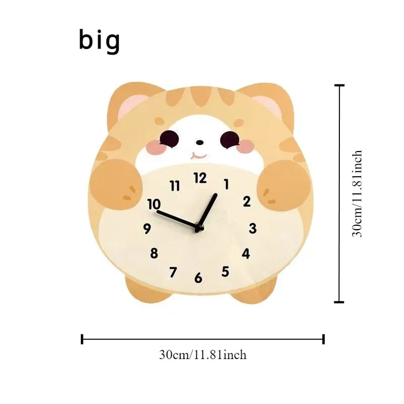 horloge murale balancière chaton mignon cartoon salon chambre quartz orange blanc gris