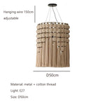 Suspension lumineuse moderne franges chaînes métalliques beige noir