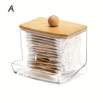 pot coton tige transparent moderne boite rangement couvercle bois respectueux environnement minimaliste organiser