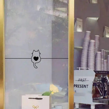 sticker mural chat cœur lignes minimaliste adhésif noir blanc