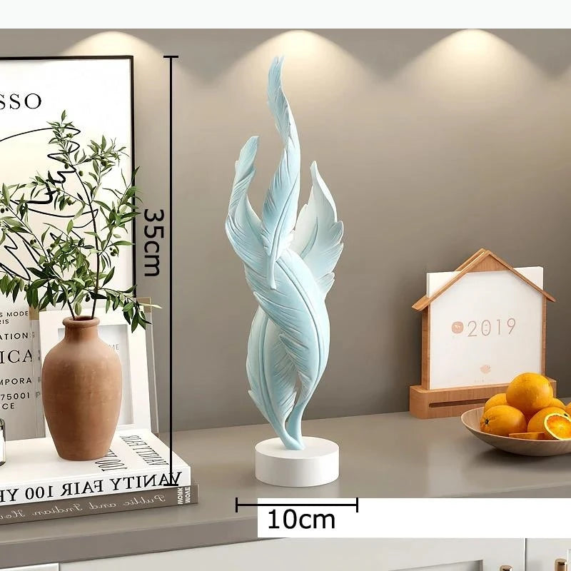 statue abstraite contemporaine noir doré blanc bleu base plate moderne minimaliste ornement décoration