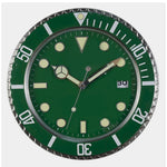 horloge murale plongée bleu vert rouge cadran lumineux aiguille quartz métal fixations