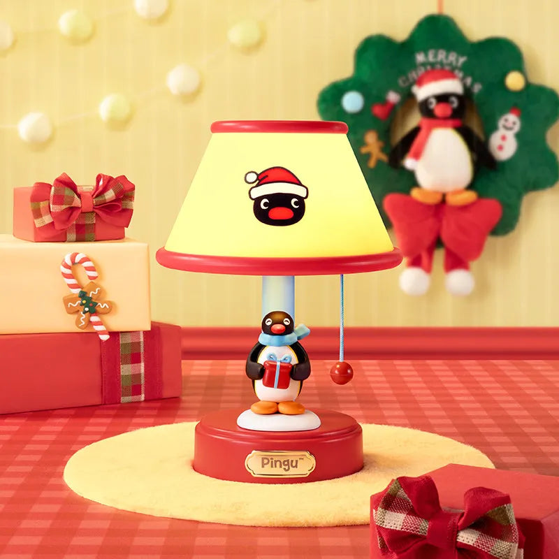lampe table dessin animé pingouin bleu jaune rouge abat jour cartoon figurine carte postale