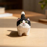 statuette artisanale moderne chat noir blanc geometrique anneau metallique cadeau noel valentin mariage anniversaire