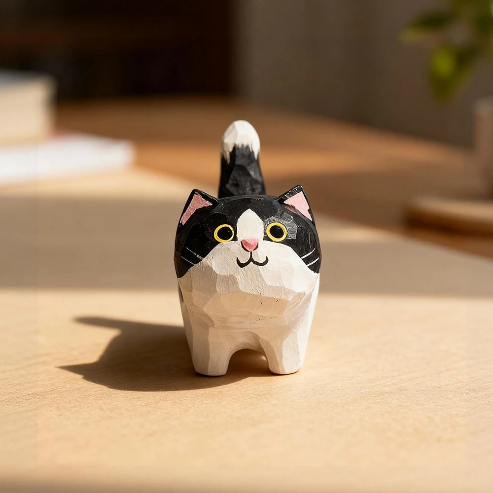 statuette artisanale moderne chat noir blanc geometrique anneau metallique cadeau noel valentin mariage anniversaire