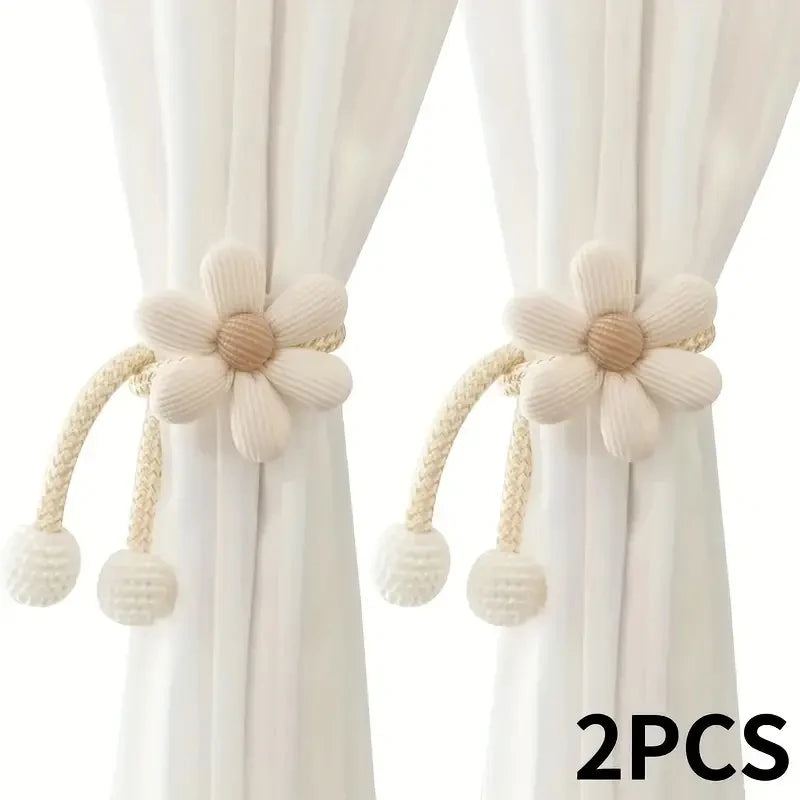 fournitures rideaux tissu fleurs beiges anneaux métalliques cordons coton décorative rustique moderne