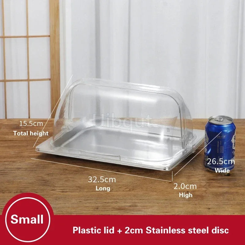 bac alimentaire acier inoxydable couvercle transparent poignée buffet cuisine moderne