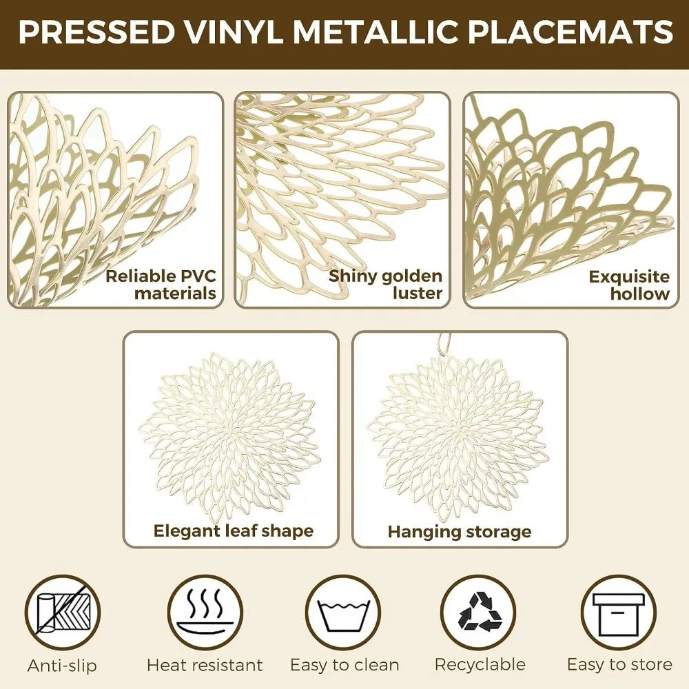 placemats ronds or feuilles élégantes moderne serviettes couverts verres adhésif respectueux environnement vinyle echangement