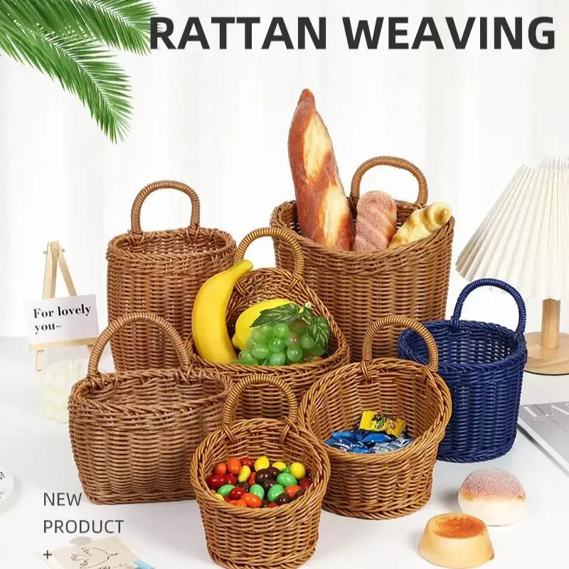 paniers rangement rotin marron tissage traditionnel rustique poignées organisation fruits légumes fleurs