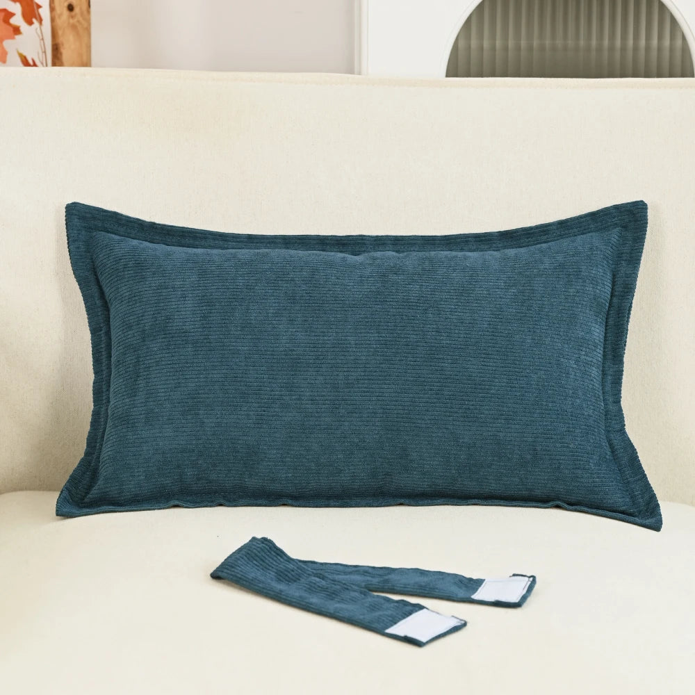 taies d'oreiller polyester corduroy moderne marron clair beige bleu marine 30x50cm opaques fixées maison