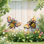 sculpture abeille métal couleur noir jaune artisanal extérieur intérieur motifs floraux papillon