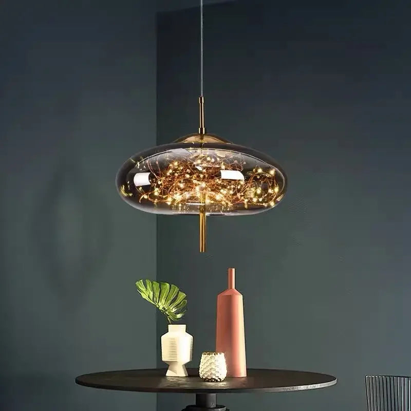lampe suspendue moderne transparente dorée fil cuivre câble suspendu chambre salon étude chambre d'hôtel