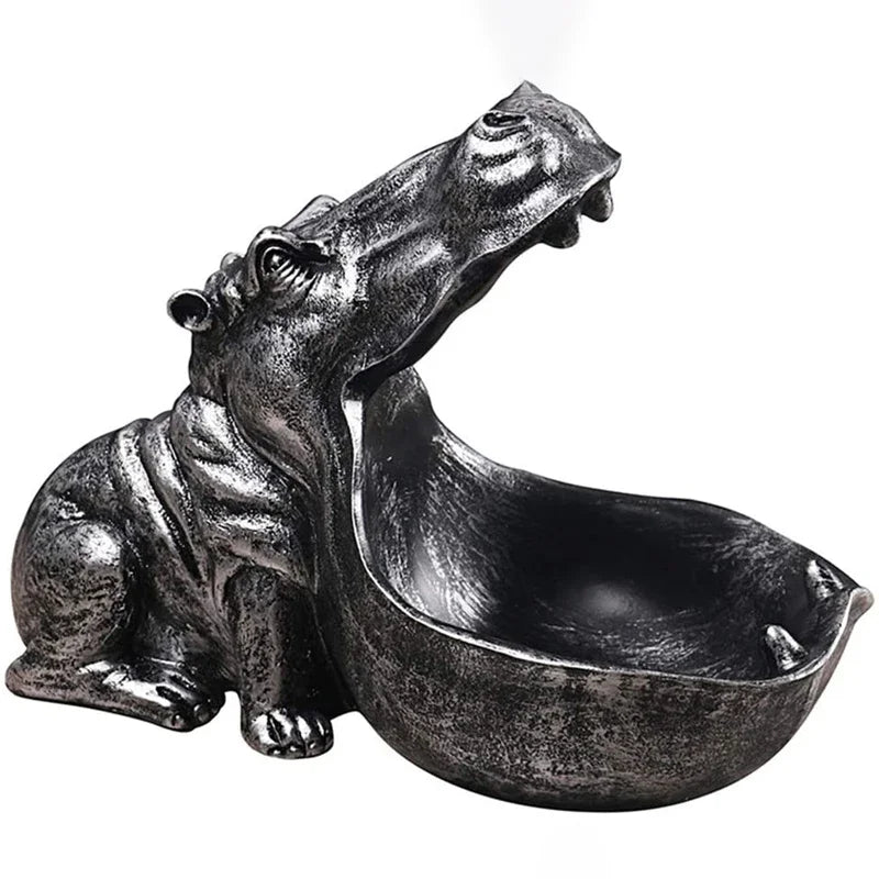 figurine hippopotame résine bleu foncé décoration table contemporaine animalier téléphone rehausseur