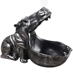 figurine hippopotame résine bleu foncé décoration table contemporaine animalier téléphone rehausseur
