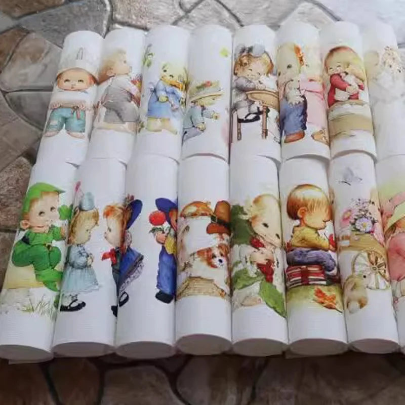 toile d'art illustration vintage personnages colorés tissu coton texturé doux enfant multicolore blanc