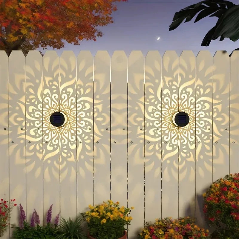 applique murale solaire floral contemporain ip65 led jaune chauffe extérieure noire deux pièces