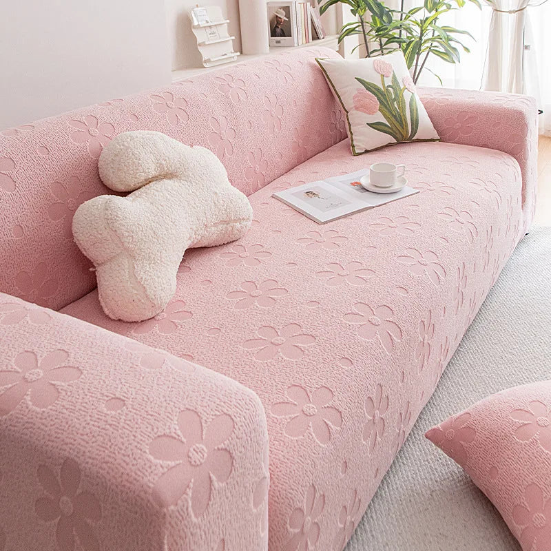 housse canapé extensible fleurs roses beige salon moderne housse élastique textile doux coussin décoratif