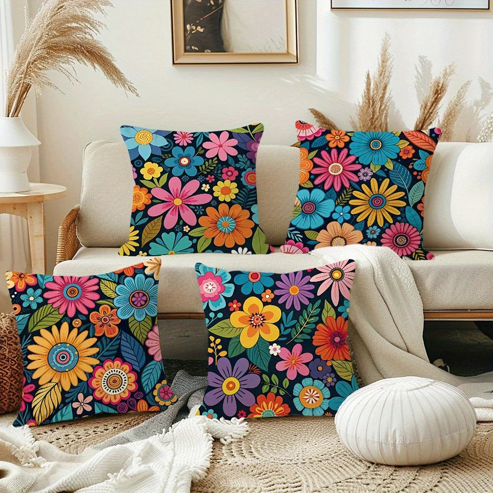 taies d'oreiller motif floral multicolore moderne housse coussin polyester peacheskin zipper 40x40cm 45x45cm 50x50cm