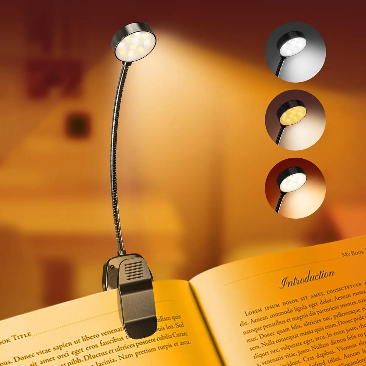 lampe lecture pince rechargeable led noir flexible moderne lumière usb portable
