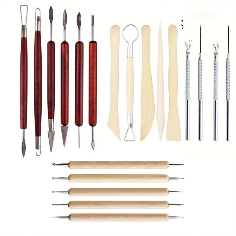 outils modelage argile polymère bois naturel noir jaune sculpture céramique poterie artisanat moulage cuisson